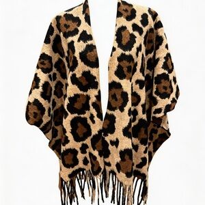 Fashion apparel Leopard Print Shawl with Fringe. NWT